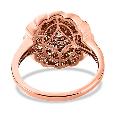 Luxoro 10K Rose Gold Natural Champagne, I3 Natural Yellow and White Diamond Floral Ring (Size 8.0) 2.00 ctw