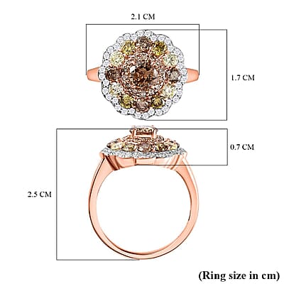 Luxoro 10K Rose Gold Natural Champagne, I3 Natural Yellow and White Diamond Floral Ring (Size 8.0) 2.00 ctw