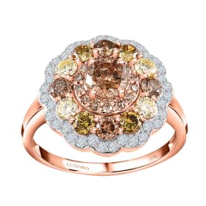 Luxoro 10K Rose Gold Natural Champagne, I3 Natural Yellow and White Diamond Floral Ring (Size 9.0) 2.00 ctw