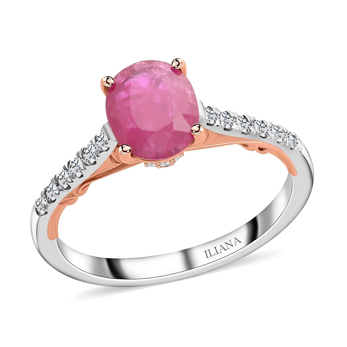 Certified & Appraised Iliana 18K Rose and White Gold AAA Montepuez Ruby and SI Diamond Ring (Size 6.0) 4.15 Grams 2.35 ctw image number 0