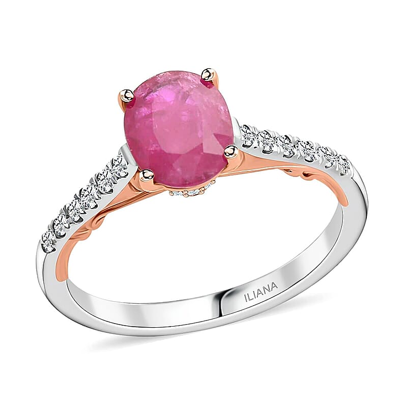 Certified & Appraised Iliana 18K Rose and White Gold AAA Montepuez Ruby and SI Diamond Ring (Size 6.0) 4.15 Grams 2.35 ctw