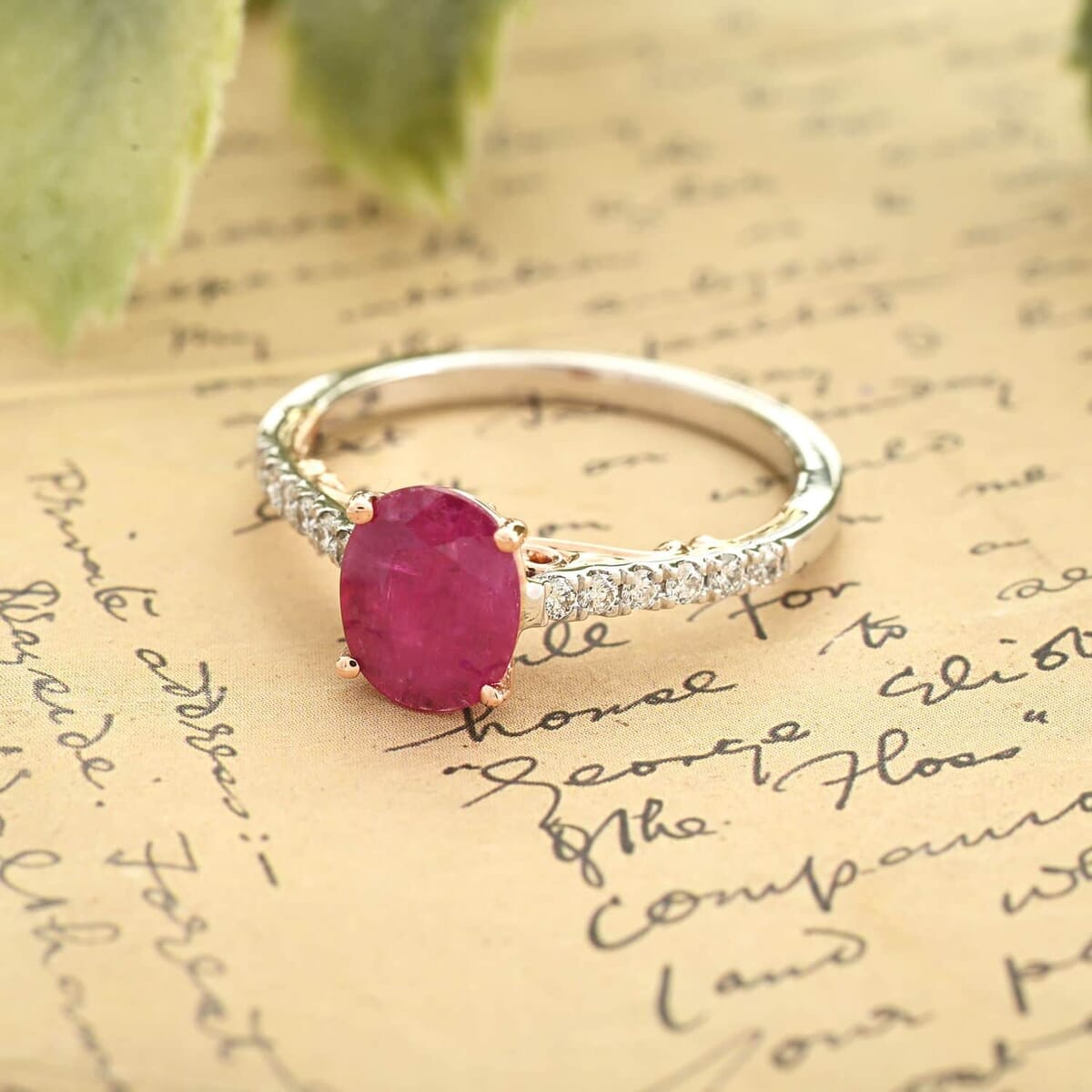Certified & Appraised Iliana 18K Rose and White Gold AAA Montepuez Ruby and SI Diamond Ring (Size 6.5) 4.15 Grams 2.35 ctw image number 1