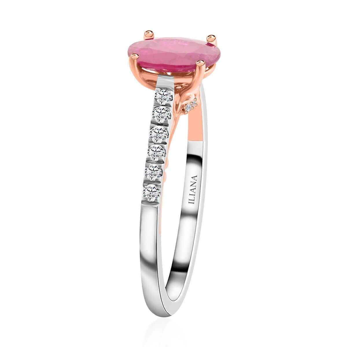 Certified & Appraised Iliana 18K Rose and White Gold AAA Montepuez Ruby and SI Diamond Ring (Size 6.5) 4.15 Grams 2.35 ctw image number 3