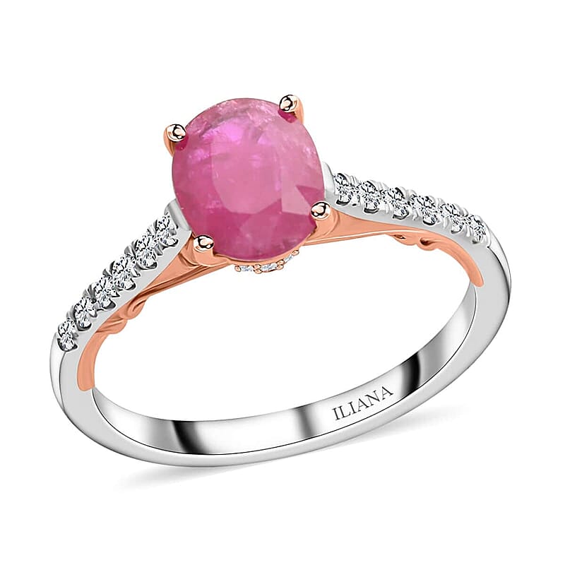 Certified & Appraised Iliana 18K Rose and White Gold AAA Montepuez Ruby and SI Diamond Ring (Size 8.0) 4.15 Grams 2.35 ctw