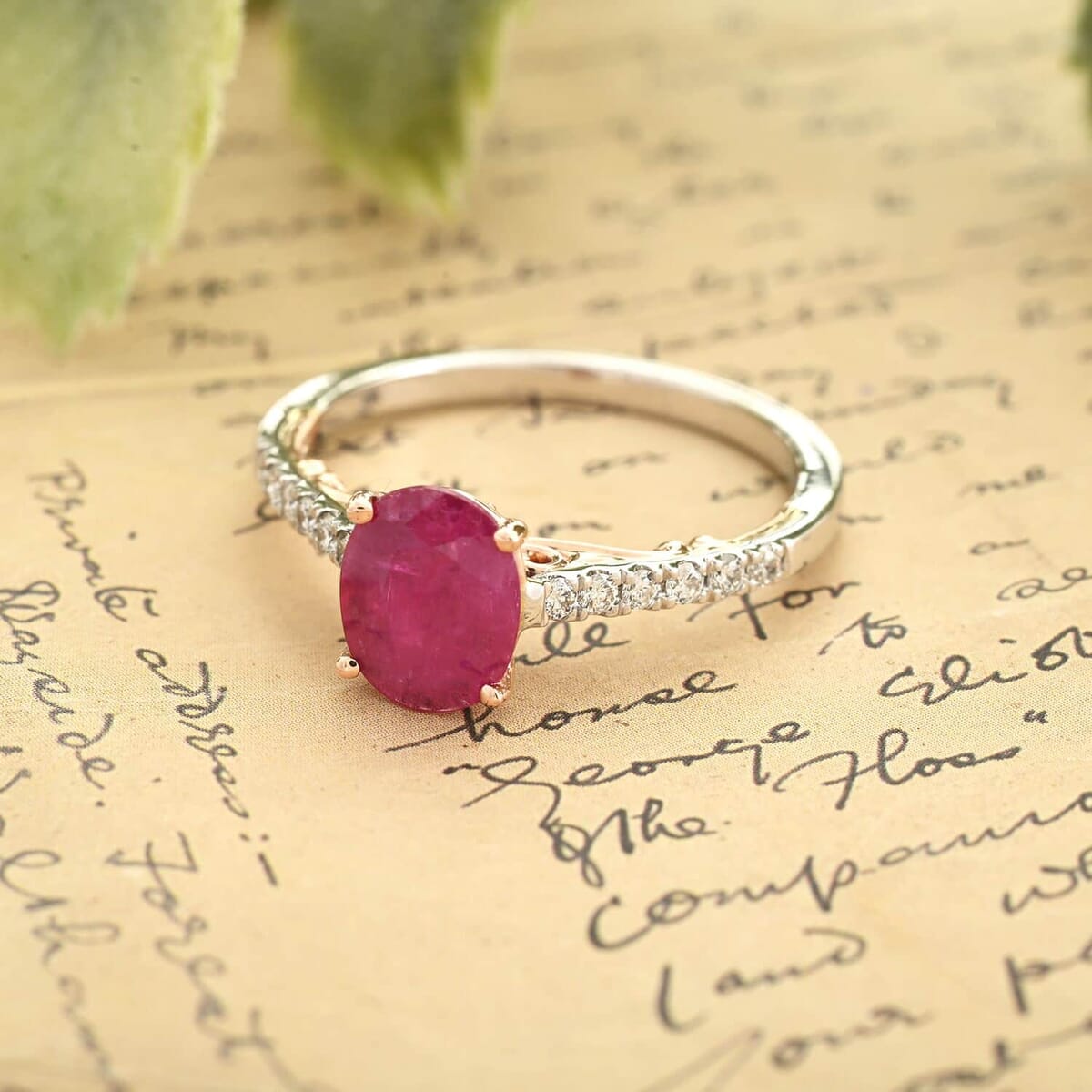 Certified & Appraised Iliana 18K Rose and White Gold AAA Montepuez Ruby and SI Diamond Ring (Size 8.0) 4.15 Grams 2.35 ctw image number 1