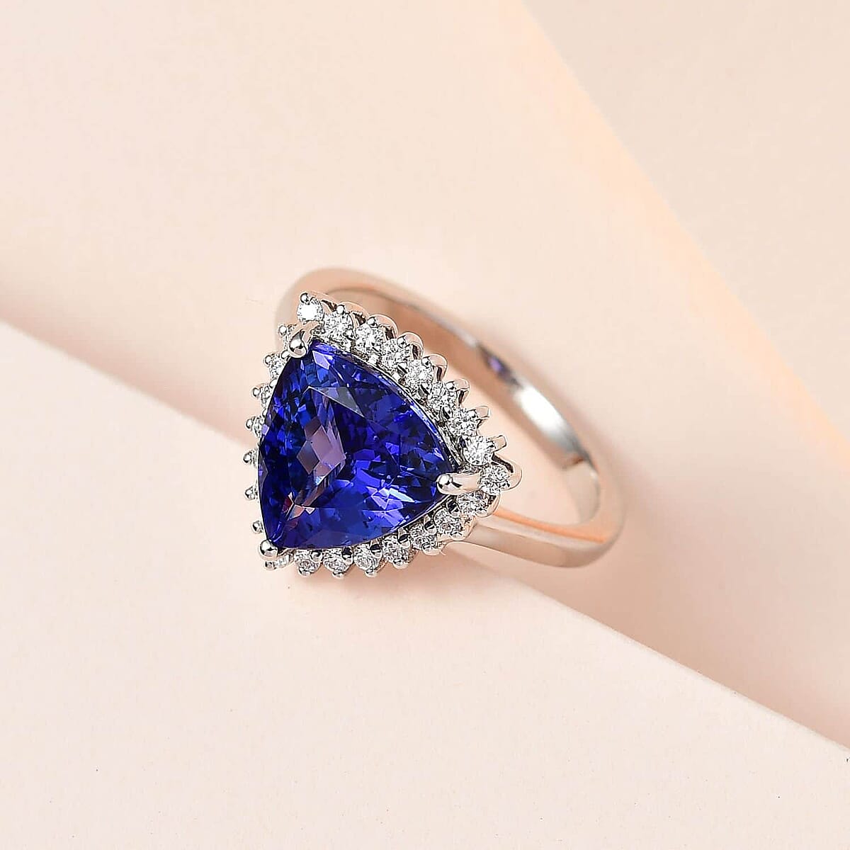 Rhapsody 950 Platinum AAAA Tanzanite and E-F VS2 Diamond Ring (Size 8.5) 6.40 Grams 4.15 ctw image number 1