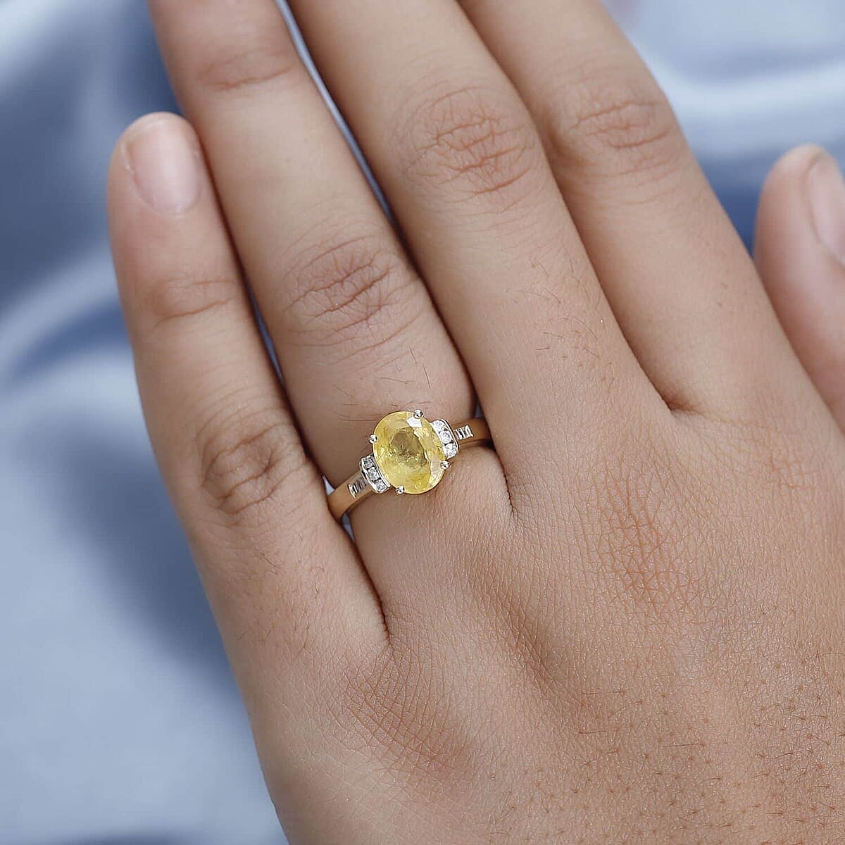 Luxoro 10K Yellow Gold Premium Madagascar Yellow Sapphire and G-H I2 Diamond Ring (Size 9.5) 2.40 ctw image number 2