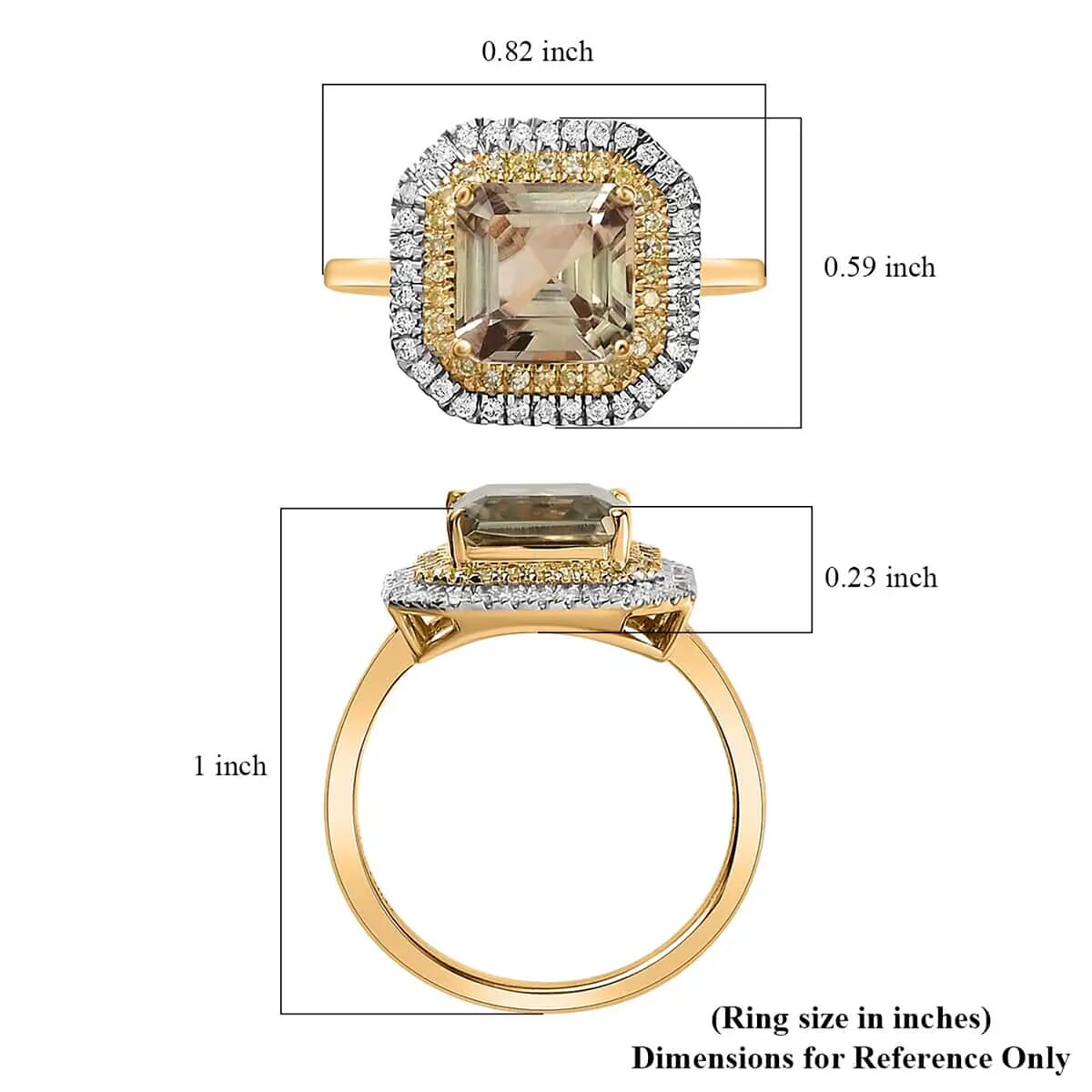 Luxoro 14K Yellow Gold AAA Turkizite, I1-I2 Natural Yellow and White Diamond Double Halo Ring (Size 9.5) 3.10 ctw image number 6