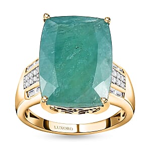 Luxoro 10K Yellow Gold Premium Grandidierite and G-H I3 Diamond Ring (Size 9.5) 4.25 Grams 12.10 ctw