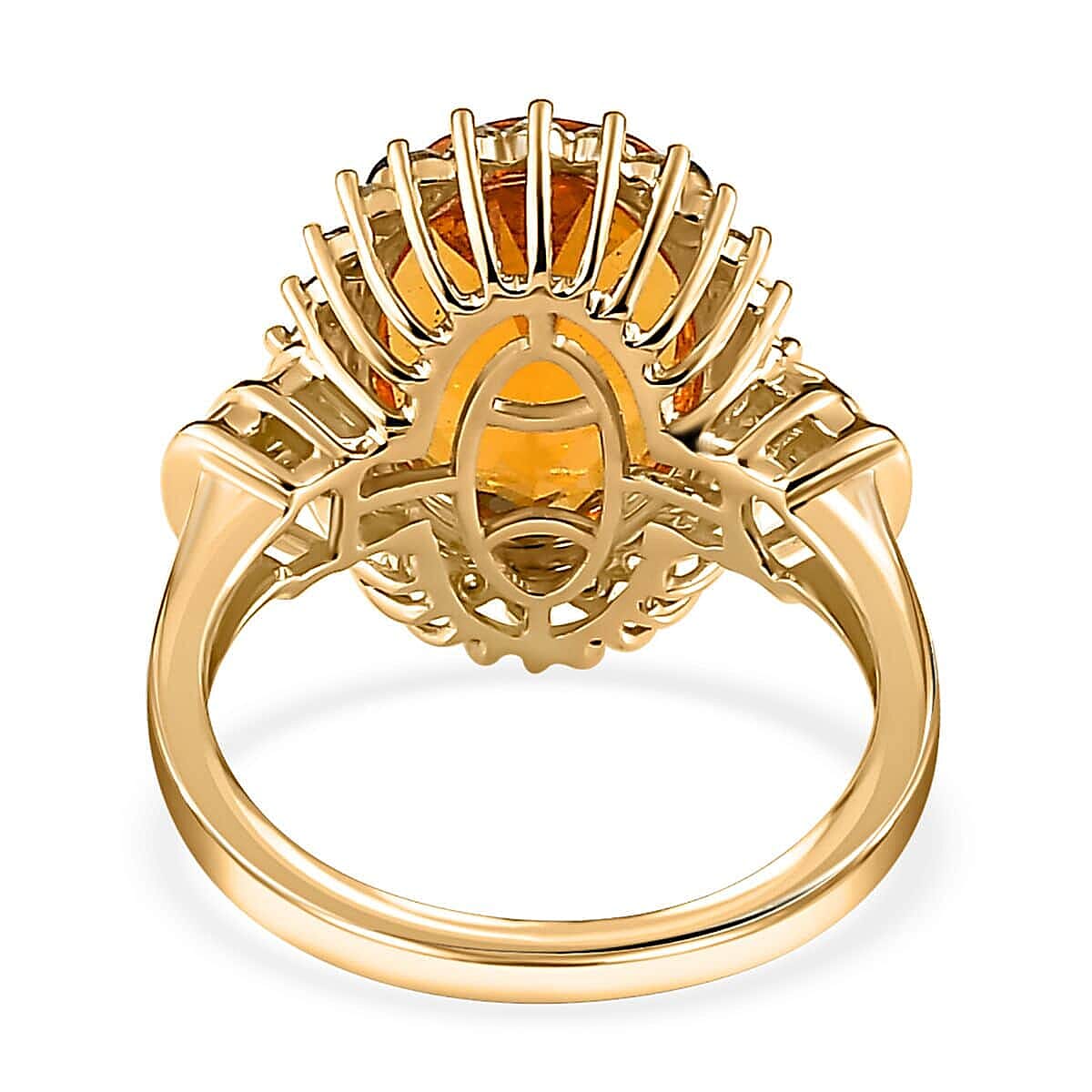 Luxoro 10K Yellow Gold Premium BURITI Fire Opal, Natural Yellow and White Diamond I3 Halo Ring (Size 6.5) 4.05 Grams 4.65 ctw image number 4