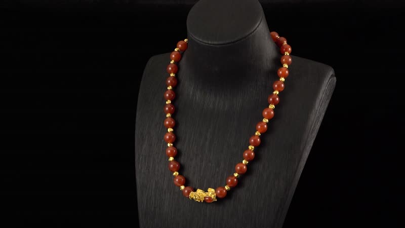 TLV Pixiu Feng Shui Galilea Rose Quartz 9-10mm Beaded Necklace in Goldtone (18-20 Inches) 258.50 ctw