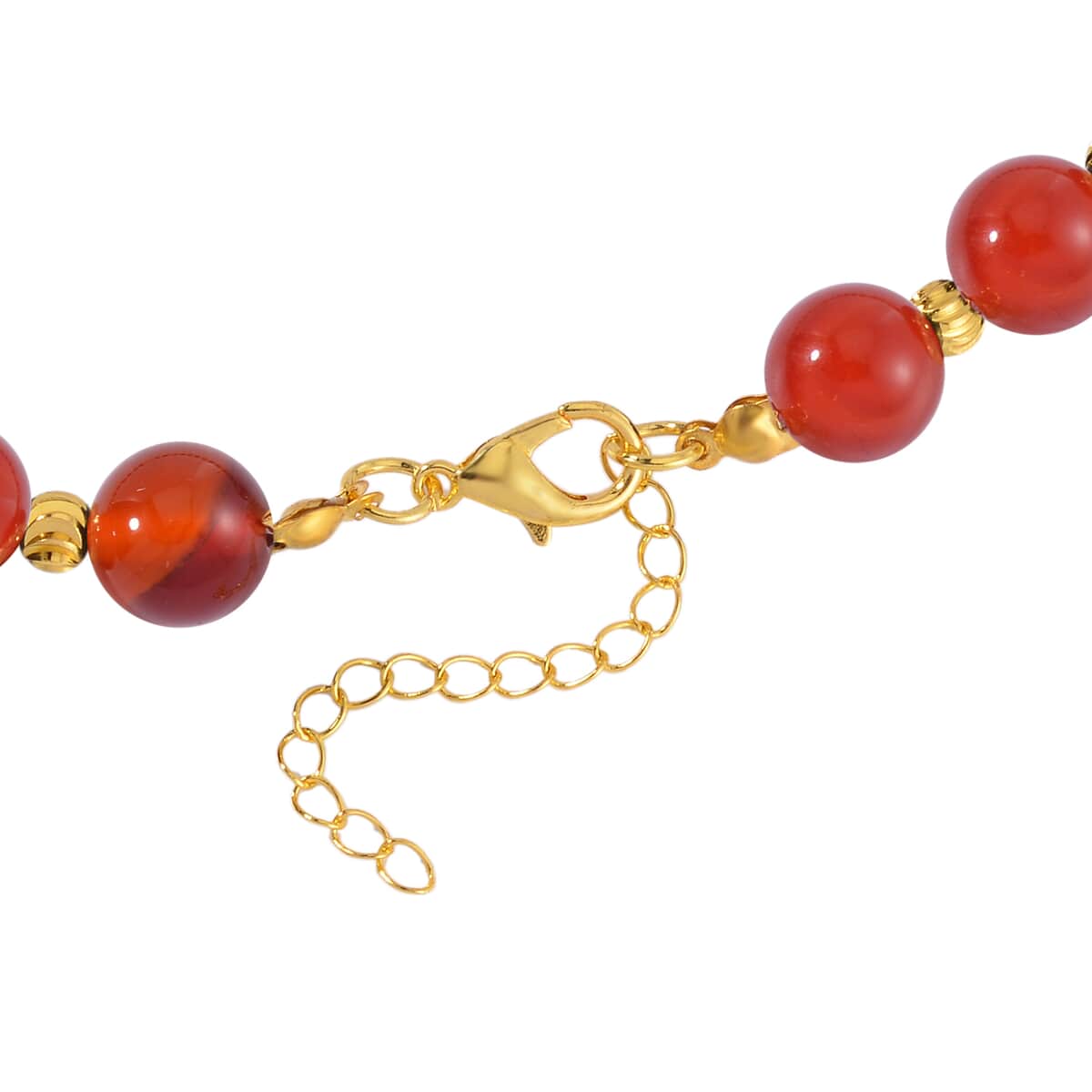 Pixiu Feng Shui Red Agate 9-10mm Beaded Necklace in Goldtone 18-20 Inches 258.50 ctw image number 3
