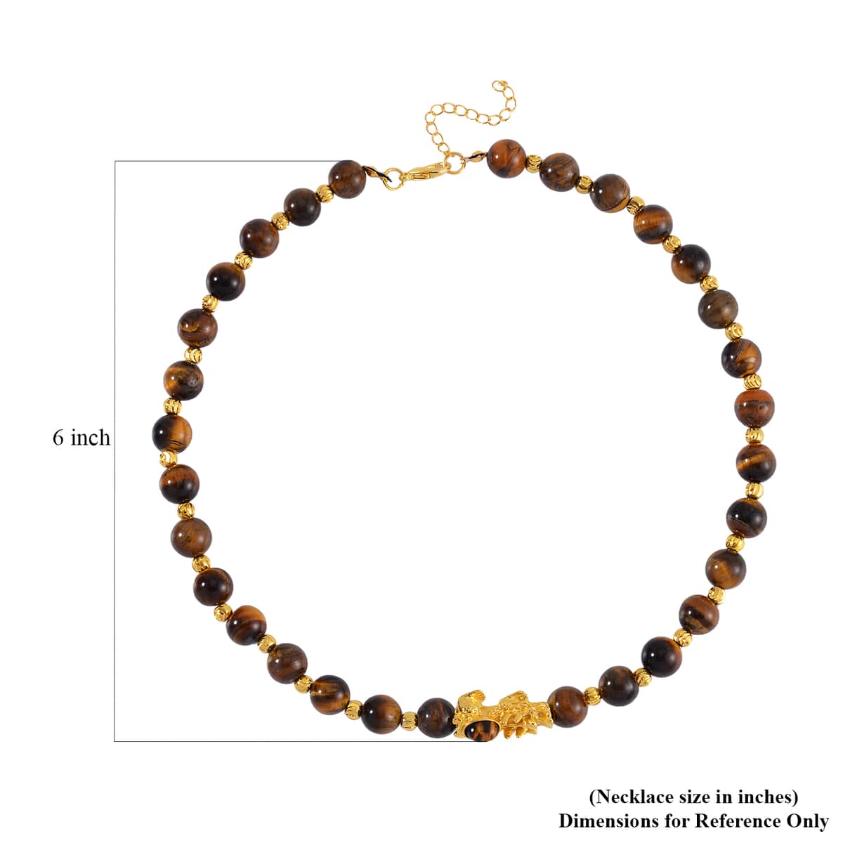 Pixiu Feng Shui Yellow Tigers Eye 9-10mm Beaded Necklace in Goldtone 18-20 Inches 258.50 ctw image number 4