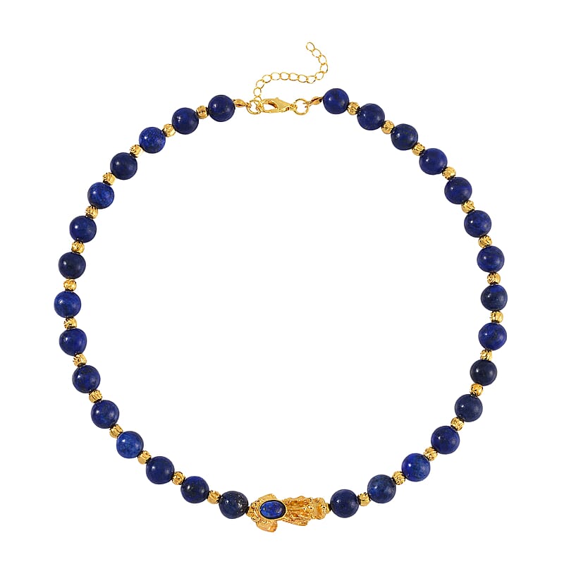 Pixiu Feng Shui Lapis Lazuli 258.50 ctw Beaded Necklace in Goldtone 18-20 Inches