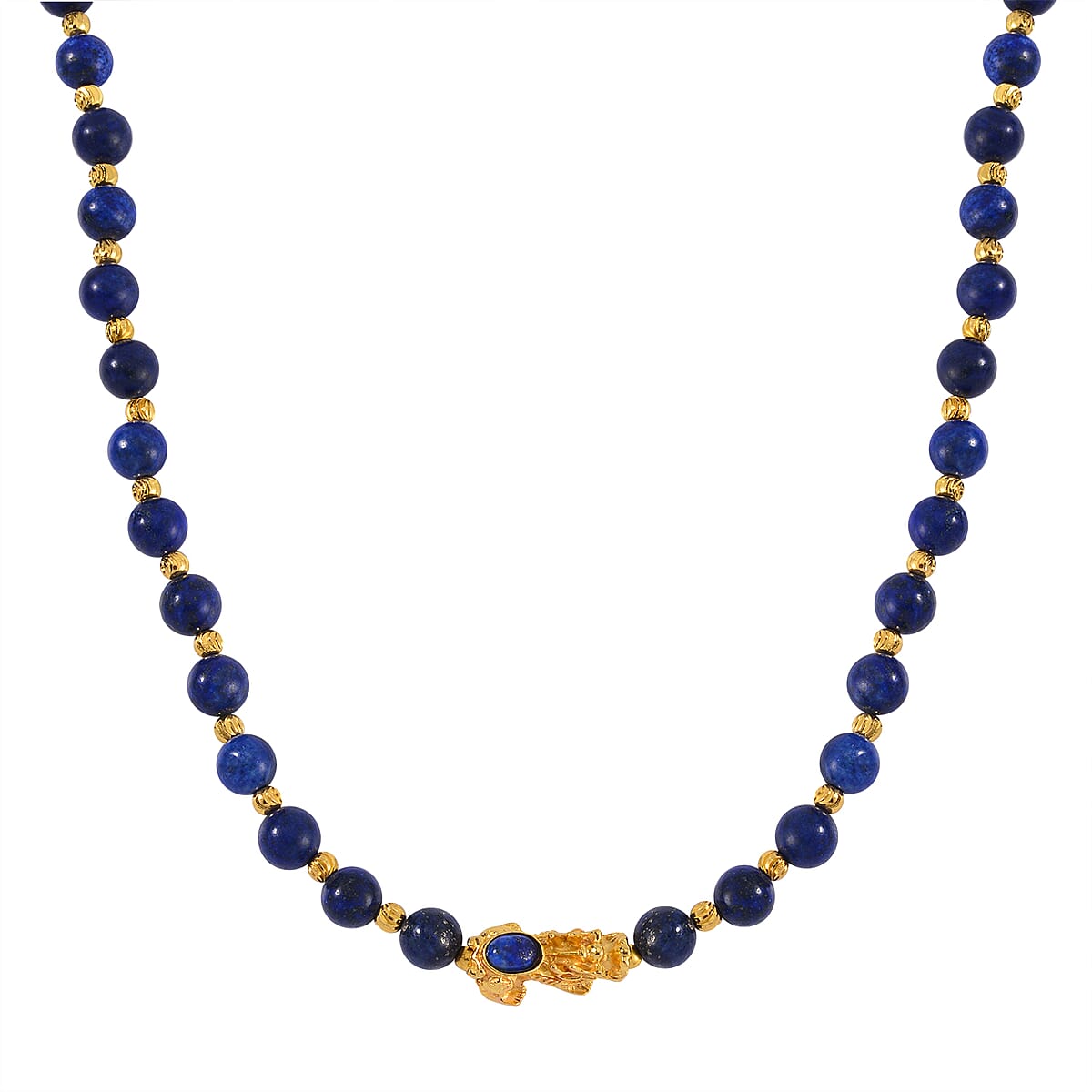 Pixiu Feng Shui Lapis Lazuli 258.50 ctw Beaded Necklace in Goldtone 18-20 Inches image number 2
