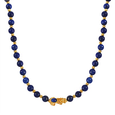 Pixiu Feng Shui Lapis Lazuli 258.50 ctw Beaded Necklace in Goldtone 18-20 Inches