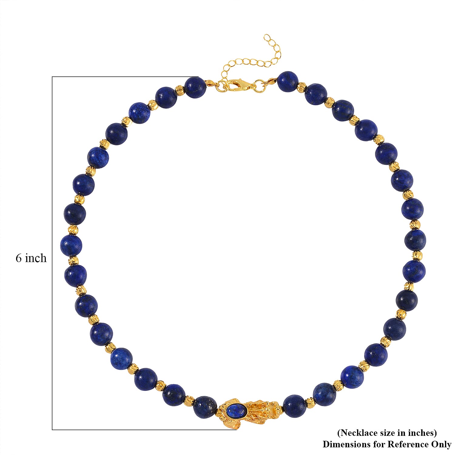 Pixiu Feng Shui Lapis Lazuli 258.50 ctw Beaded Necklace in Goldtone 18-20 Inches