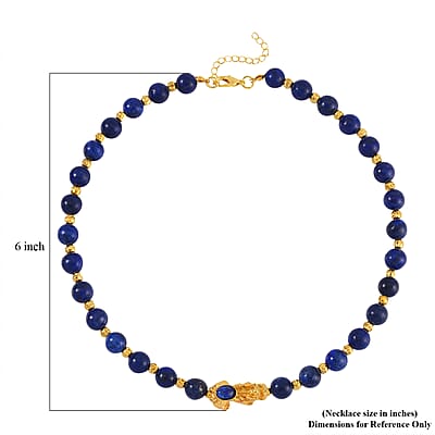 Pixiu Feng Shui Lapis Lazuli 258.50 ctw Beaded Necklace in Goldtone 18-20 Inches