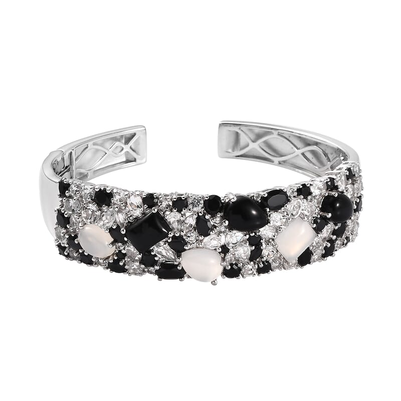 Multi Gemstone 23.50 ctw Cuff Bracelet in Rhodium Over Sterling Silver (6.75 In)