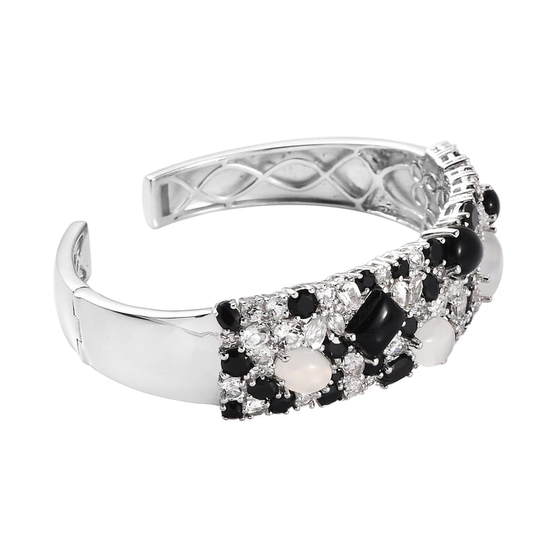 Multi Gemstone 23.50 ctw Cuff Bracelet in Rhodium Over Sterling Silver (6.75 In)
