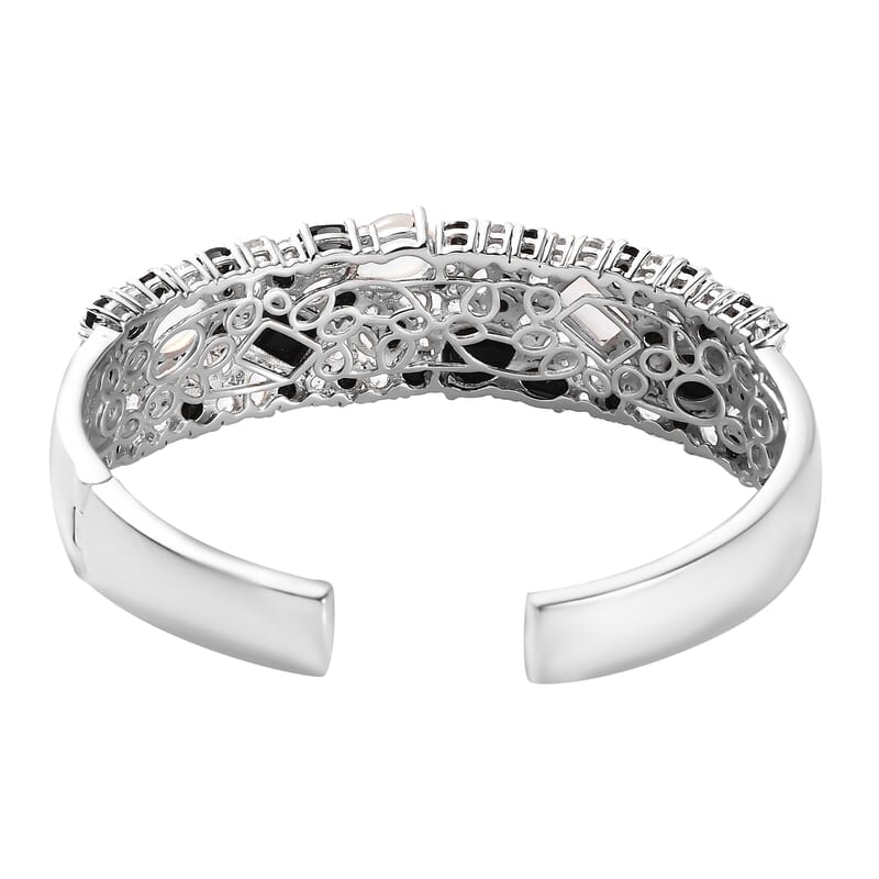 Multi Gemstone 23.50 ctw Cuff Bracelet in Rhodium Over Sterling Silver (6.75 In)