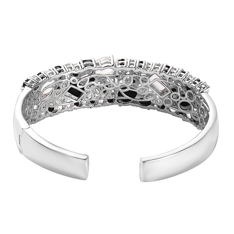 Multi Gemstone 23.50 ctw Cuff Bracelet in Rhodium Over Sterling Silver (6.75 In)