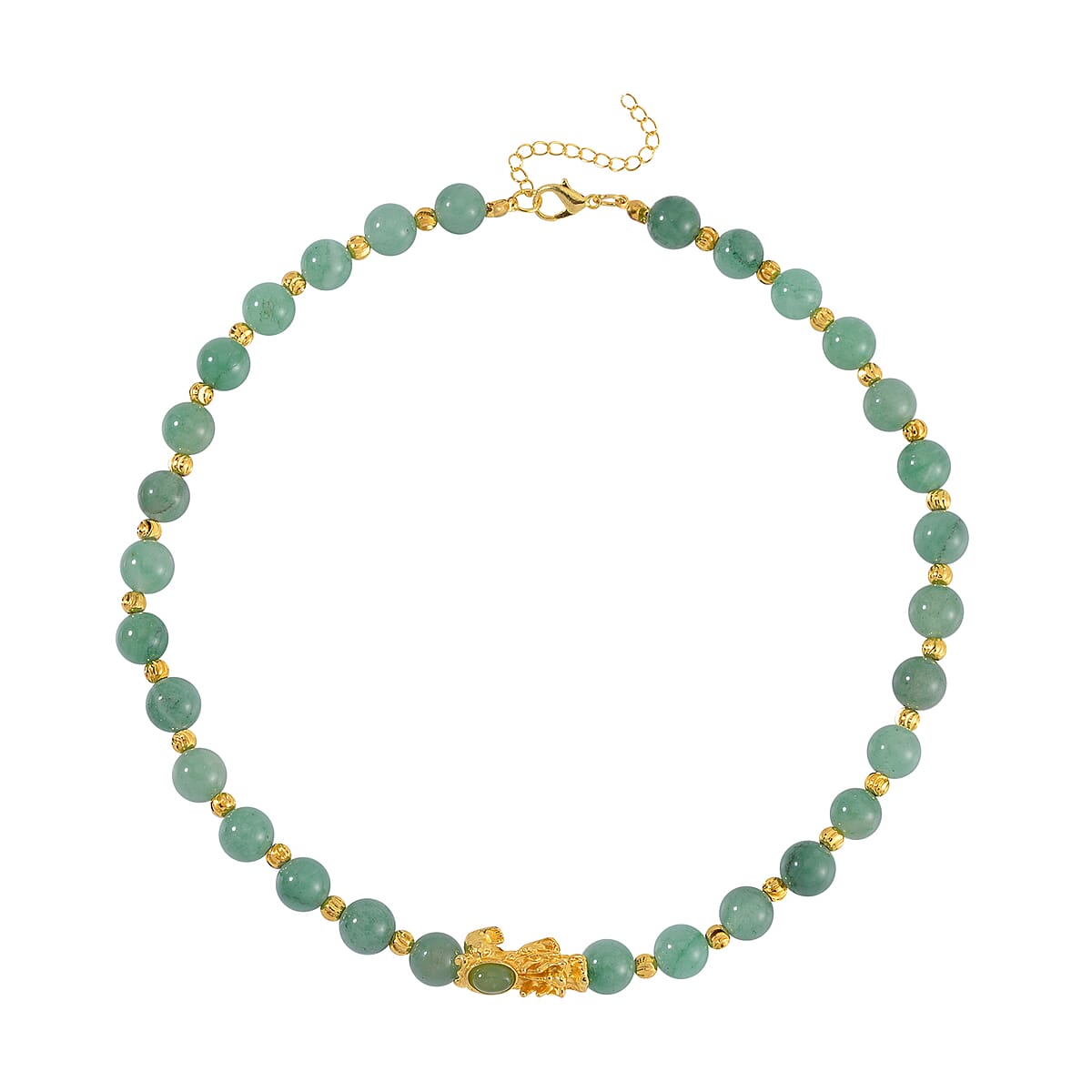 Pixiu Feng Shui Green Aventurine 258.50 ctw Beaded Necklace in Goldtone 18-20 Inches image number 0
