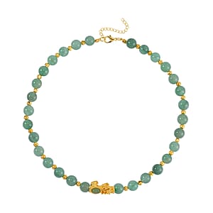 Pixiu Feng Shui Green Aventurine 258.50 ctw Beaded Necklace in Goldtone 18-20 Inches