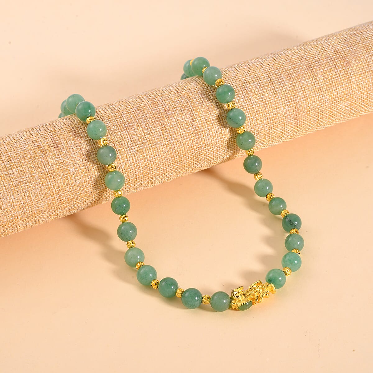 Pixiu Feng Shui Green Aventurine 258.50 ctw Beaded Necklace in Goldtone 18-20 Inches image number 1