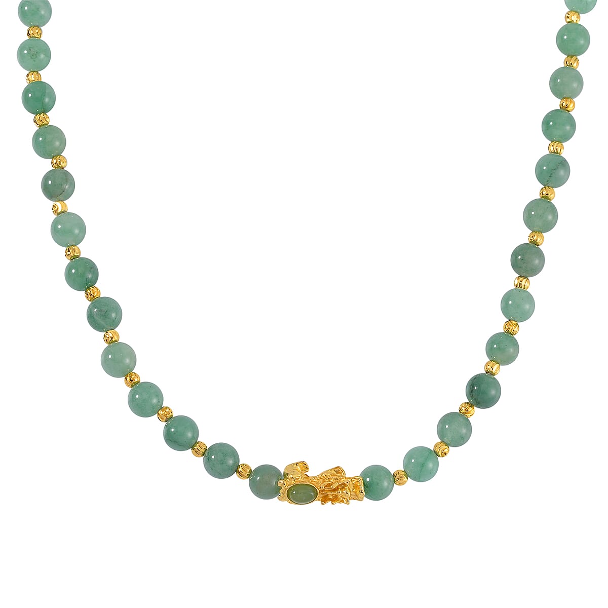 Pixiu Feng Shui Green Aventurine 258.50 ctw Beaded Necklace in Goldtone 18-20 Inches image number 2