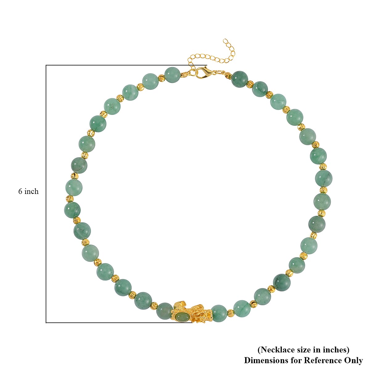 Pixiu Feng Shui Green Aventurine 258.50 ctw Beaded Necklace in Goldtone 18-20 Inches image number 4