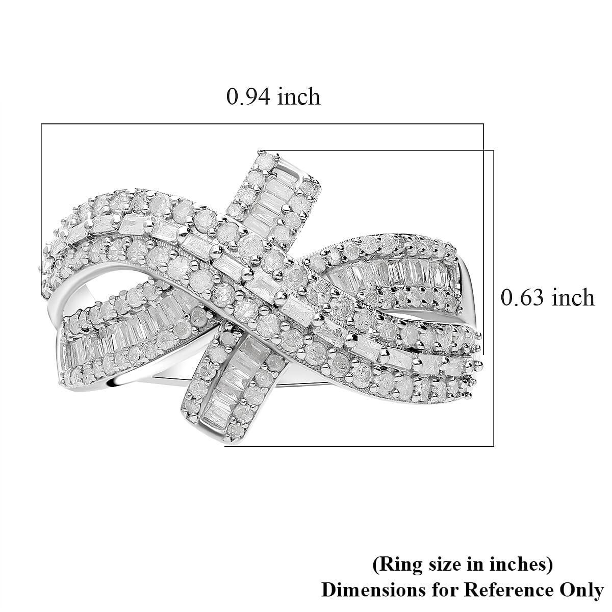 Diamond Ring in Platinum Over Sterling Silver (Size 10.0) 1.00 ctw