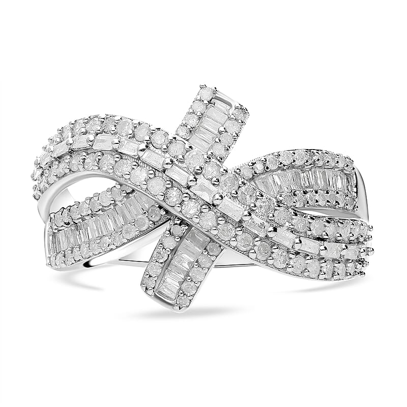 Diamond 1.00 ctw Ring in Platinum Over Sterling Silver (Size 9.0)