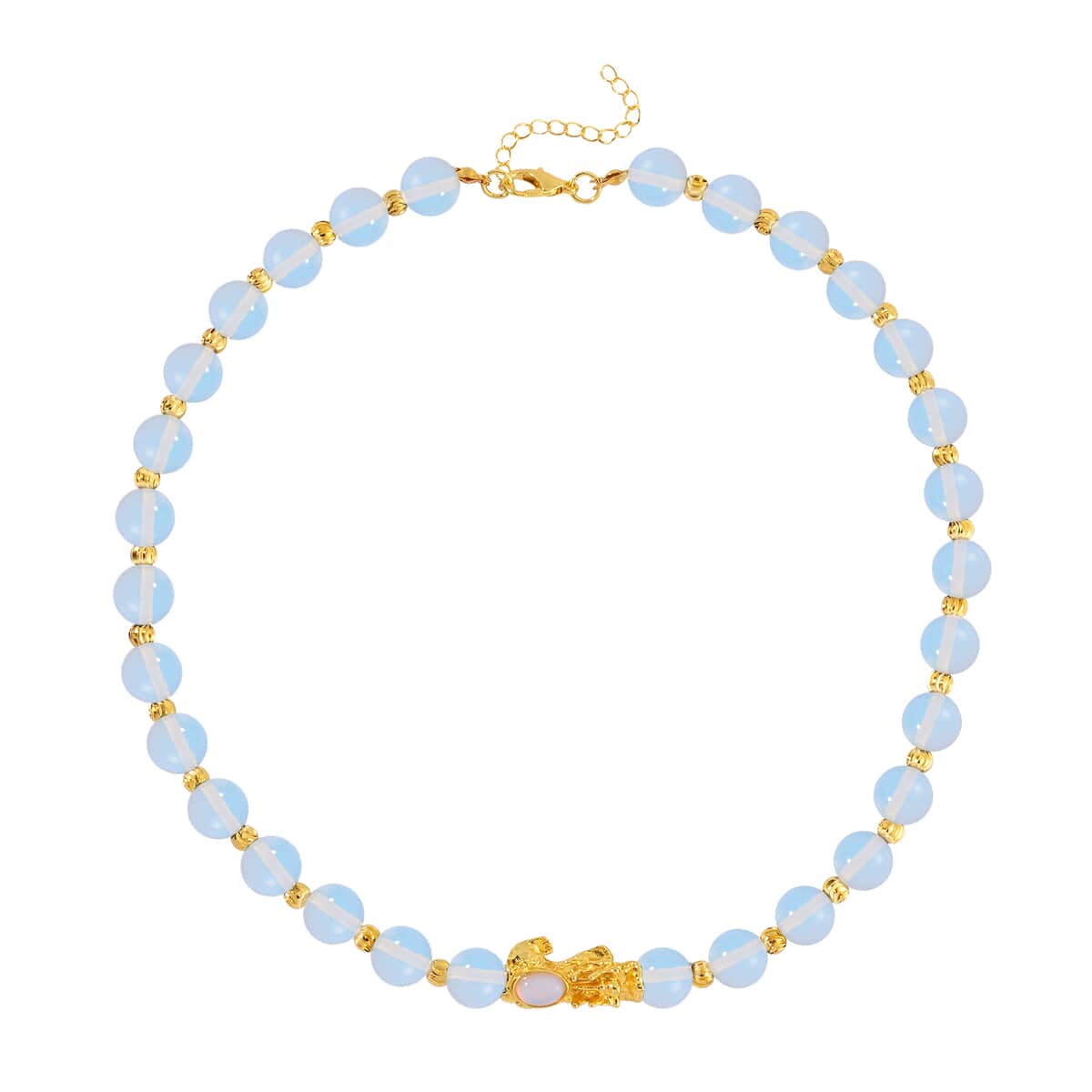 Pixiu Feng Shui Opalite 9-10mm Beaded Necklace in Goldtone 18-20 Inches 258.50 ctw image number 0