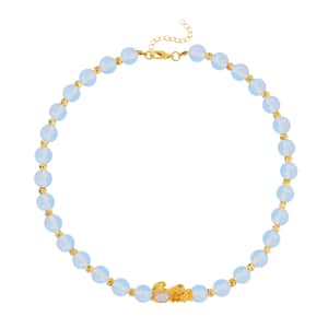 Pixiu Feng Shui Opalite 9-10mm Beaded Necklace in Goldtone 18-20 Inches 258.50 ctw