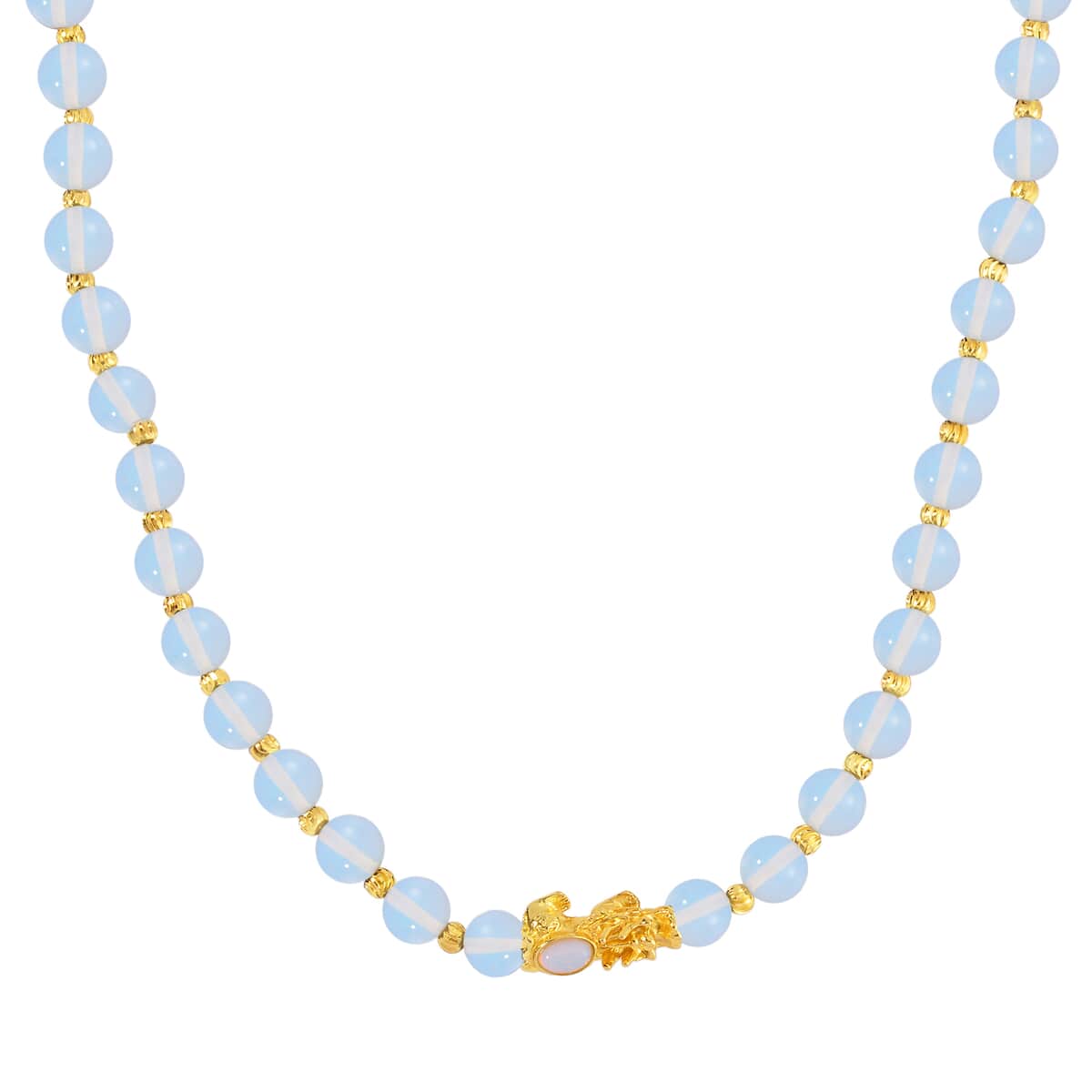 Pixiu Feng Shui Opalite 9-10mm Beaded Necklace in Goldtone 18-20 Inches 258.50 ctw image number 2