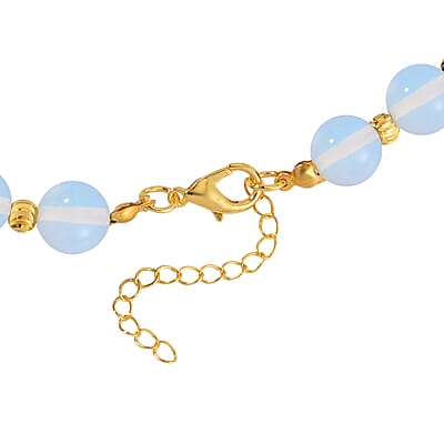 Pixiu Feng Shui Opalite 9-10mm Beaded Necklace in Goldtone 18-20 Inches 258.50 ctw
