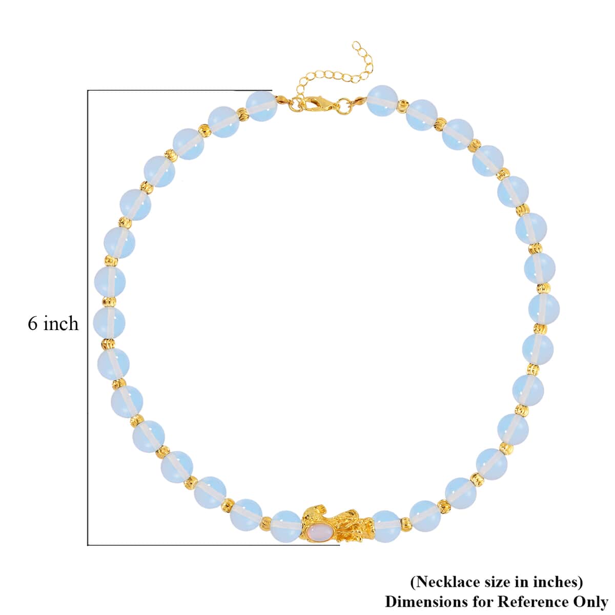 Pixiu Feng Shui Opalite 9-10mm Beaded Necklace in Goldtone 18-20 Inches 258.50 ctw image number 4