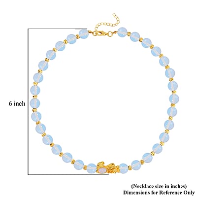 Pixiu Feng Shui Opalite 9-10mm Beaded Necklace in Goldtone 18-20 Inches 258.50 ctw