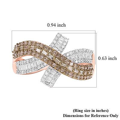 Natural Champagne and White Diamond Ring in Vermeil Rose Gold Over Sterling Silver (Size 7.0) 1.00 ctw