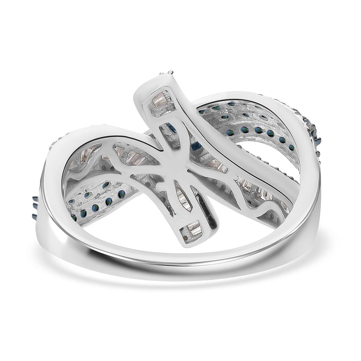 Blue and White Diamond 1.00 ctw Ring in Platinum Over Sterling Silver (Size 9.0) image number 3