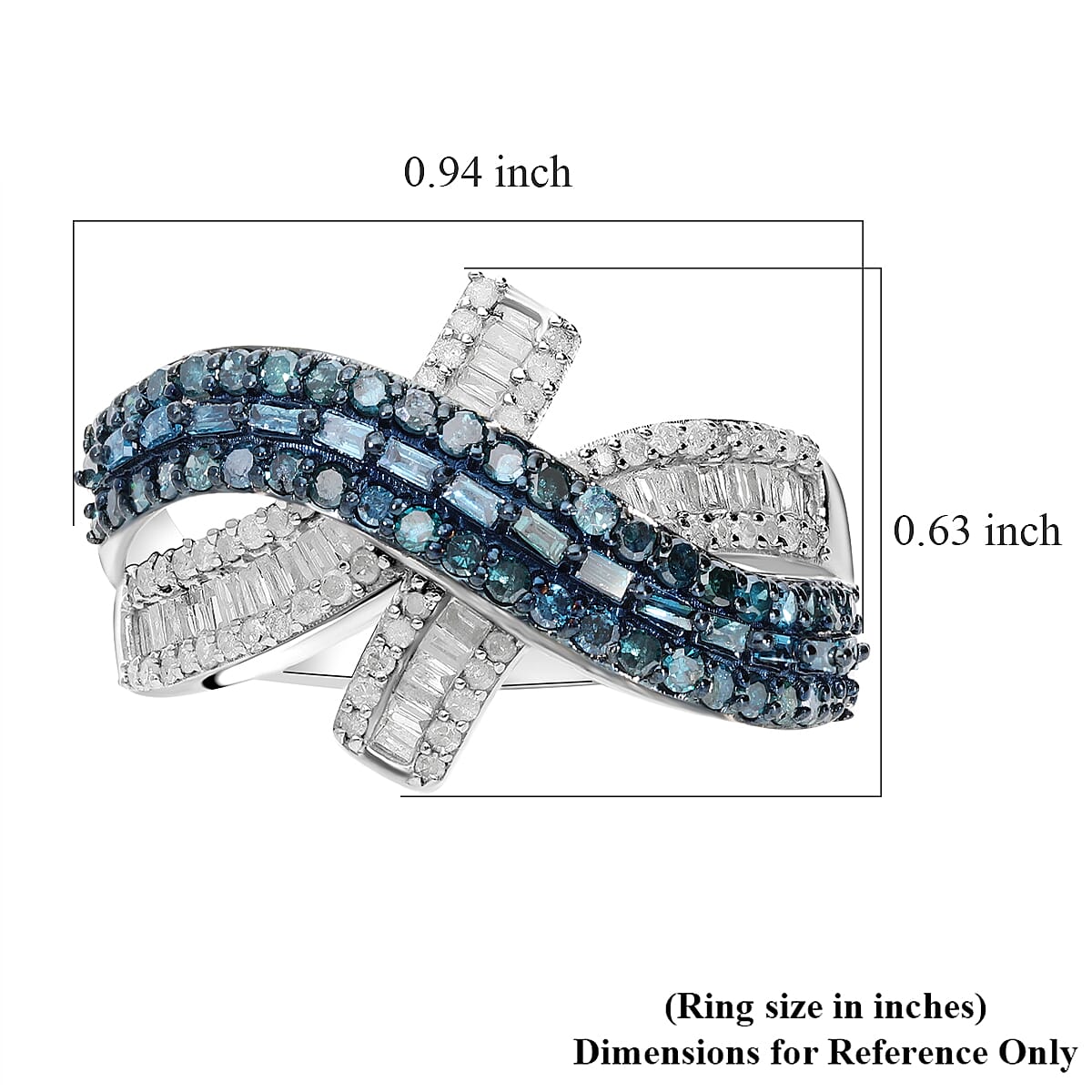 Blue and White Diamond 1.00 ctw Ring in Platinum Over Sterling Silver (Size 9.0) image number 4