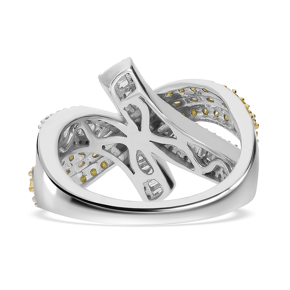 Yellow and White Diamond Ring in Platinum Over Sterling Silver (Size 9.0) 1.00 ctw image number 3