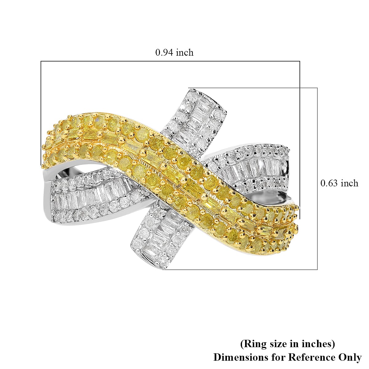 Yellow and White Diamond Ring in Platinum Over Sterling Silver (Size 9.0) 1.00 ctw image number 4