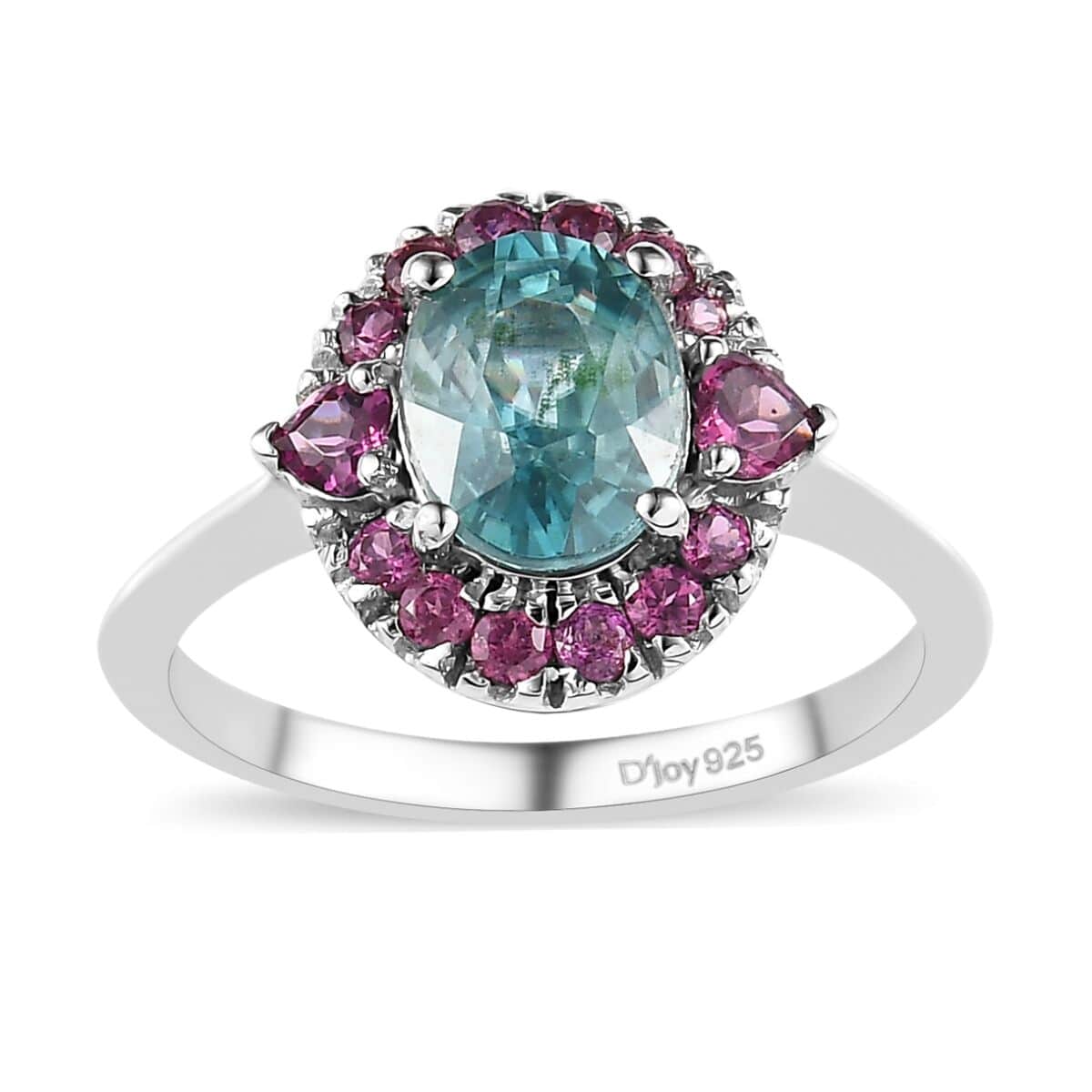 Cambodian Blue Zircon, Orissa Rhodolite Garnet Ring in Platinum Over Sterling Silver (Size 10.0) 2.90 ctw image number 0