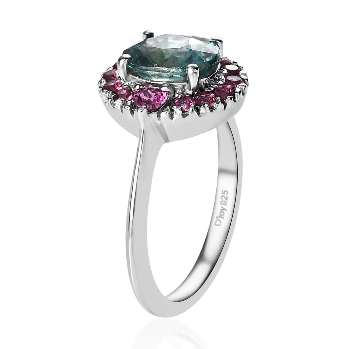 Cambodian Blue Zircon, Orissa Rhodolite Garnet Ring in Platinum Over Sterling Silver (Size 10.0) 2.90 ctw image number 3