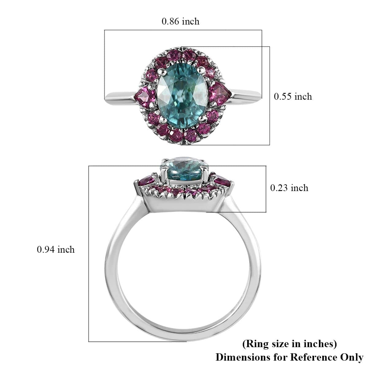 Cambodian Blue Zircon, Orissa Rhodolite Garnet Ring in Platinum Over Sterling Silver (Size 10.0) 2.90 ctw image number 5