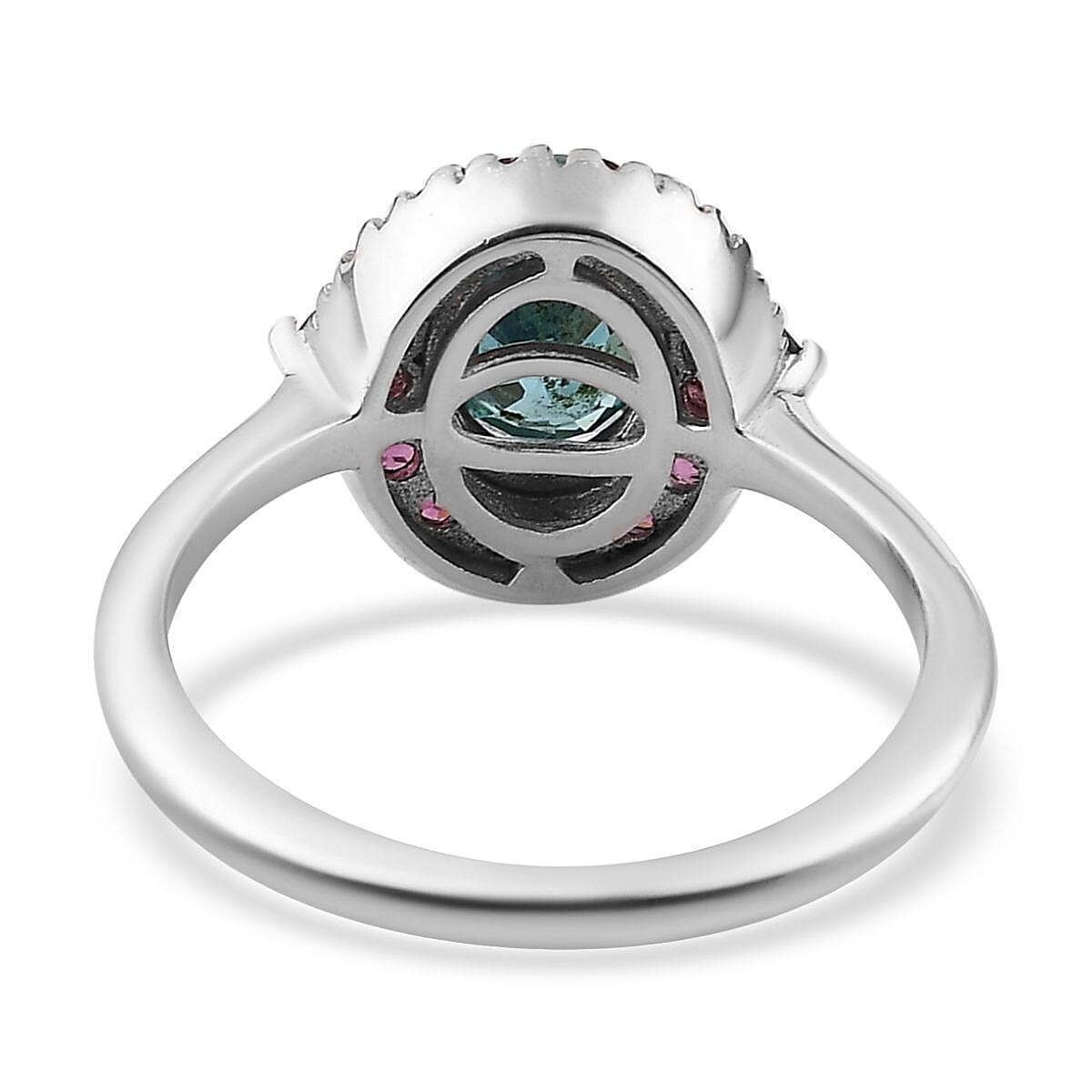 Cambodian Blue Zircon and Orissa Rhodolite Garnet Halo Ring in Platinum Over Sterling Silver (Size 5.0) 2.90 ctw image number 4
