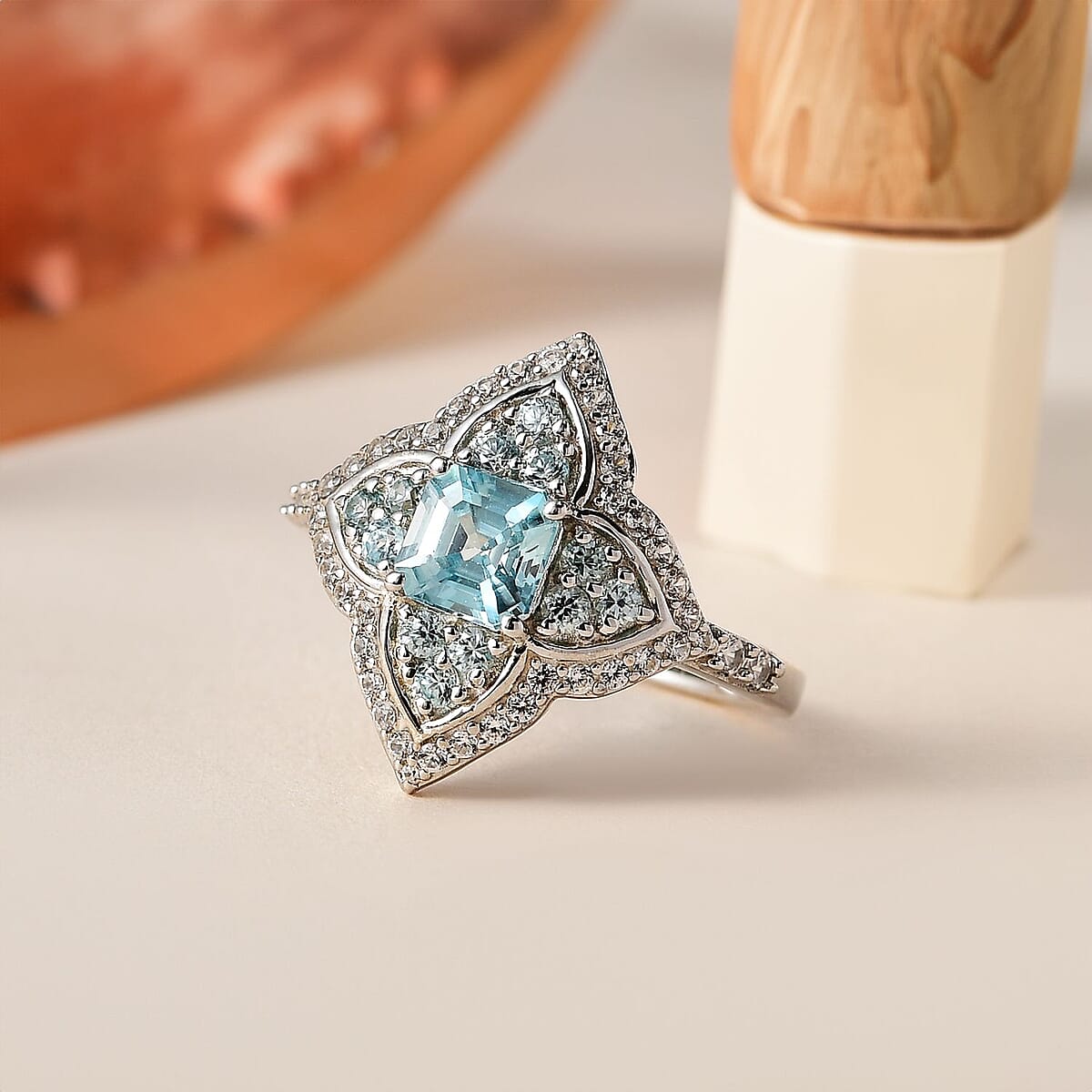 Cambodian Blue Zircon and White Zircon Ring in Platinum Over Sterling Silver (Size 10.0) 2.80 ctw image number 1