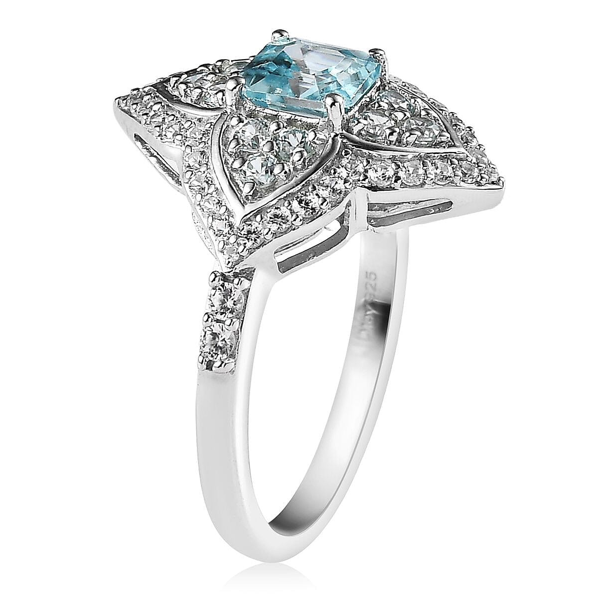 Cambodian Blue Zircon and White Zircon Ring in Platinum Over Sterling Silver (Size 10.0) 2.80 ctw image number 3